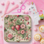  aardbeien 1e verjaardagsfeestje papieren bordje (Feest)