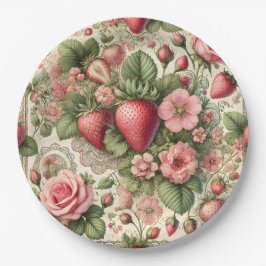  aardbeien 1e verjaardagsfeestje papieren bordje