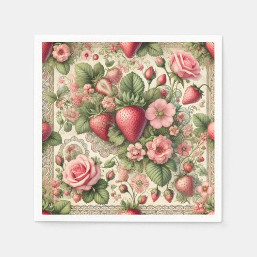 aardbeien 1e verjaardagsfeestje servet (Voorkant)