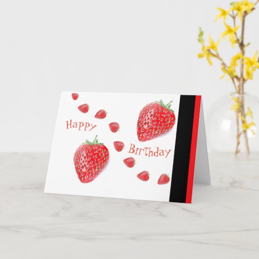 Aardbeien Aangepaste Verjaardag Wenskaart Kaart (Gele Bloem)