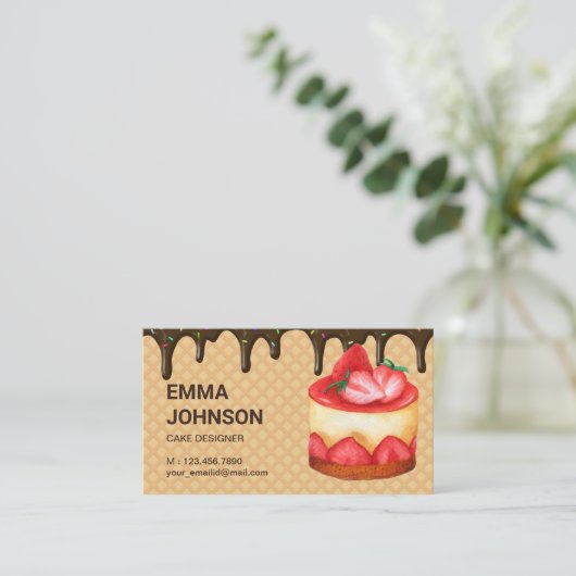 Aardbeien Aangepaste zeedag Cake Pastry Chef Baker Visitekaartje (Staand voorkant)