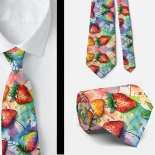 Aardbeien Aardbei Patroon Regenboog Verf Stropdas