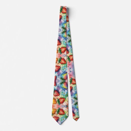 Aardbeien Aardbeienpatroon Regenboogverf Stropdas (Voorkant)