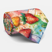 Aardbeien Aardbeienpatroon Regenboogverf Stropdas (Opgerold)