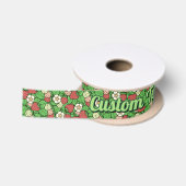Aardbeien achtergrondpatroon satijnen lint (Spoel)