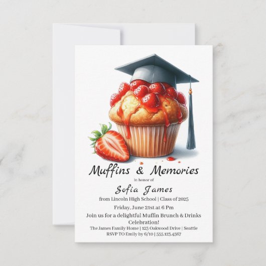 Aardbeien Afstudeerfeest Cupcake Brunch Viering Kaart (Voorkant)