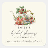 Aardbeien Afternoon Tea Bruiloft Danken Vierkante Sticker (Voorkant)