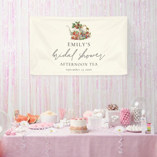 Aardbeien Afternoon Tea Name Date Vrijgezellenfees Spandoek (Feest)