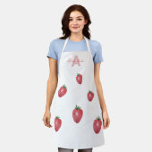Aardbeien Aquarel Handgeschilderd Monogram Schort (Gedragen)