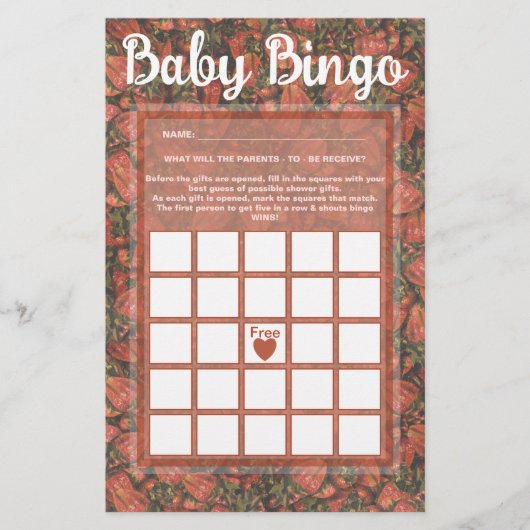Aardbeien Baby Bingo Game Kaart (Voorkant)