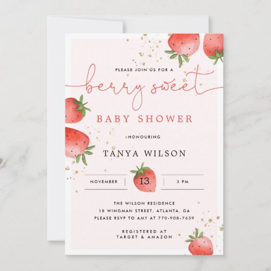 Aardbeien Baby shower | A Berry Sweet Kaart (Voorkant)