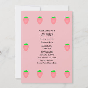 Aardbeien Baby Shower Baby Meisje Roze Cute 2024 Kaart