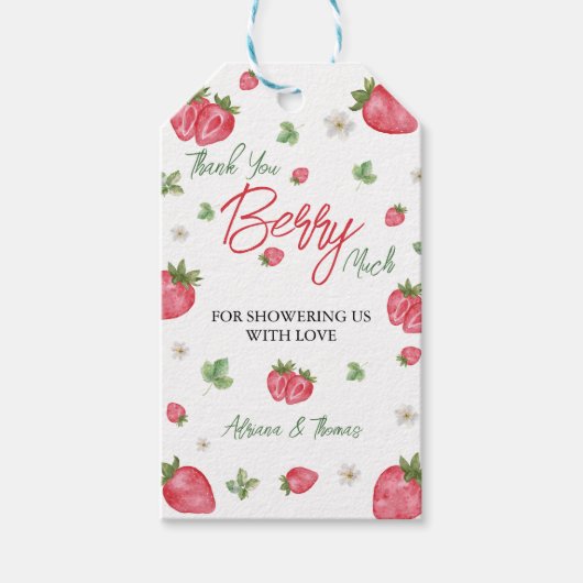 Aardbeien Baby Shower Bedank Tag Cadeaulabel (Voorkant)