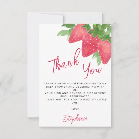 Aardbeien Baby shower Bedankkaart (Voorkant)