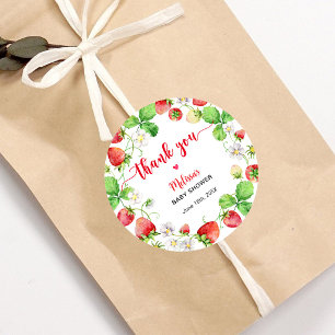 Aardbeien Baby Shower Bedankt Ronde Sticker