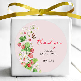 Aardbeien Baby Shower Bedankt Ronde Sticker