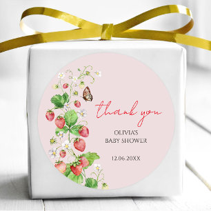 Aardbeien Baby Shower Bedankt Ronde Sticker
