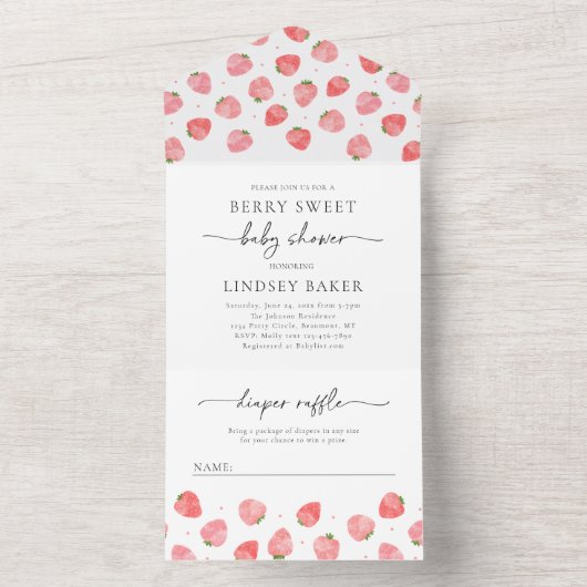 Aardbeien Baby shower | Berry Baby All In One Uitnodiging (Binnen)