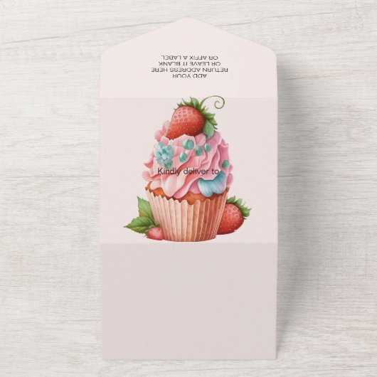 Aardbeien Baby shower Berry Sweet All In One Uitnodiging (Buitenkant)