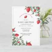 Aardbeien Baby shower | Berry Sweet Baby Greenery Kaart (Staand voorkant)