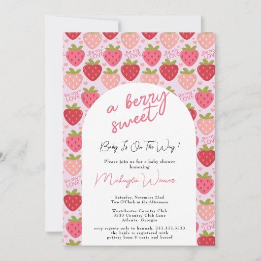 Aardbeien Baby shower Berry Sweet Invitation Kaart (Voorkant)