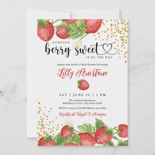 Aardbeien Baby shower Berry Sweet Invitation Kaart (Voorkant)