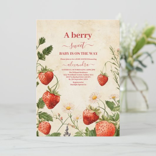 Aardbeien Baby shower Berry Sweet Kaart (Staand voorkant)