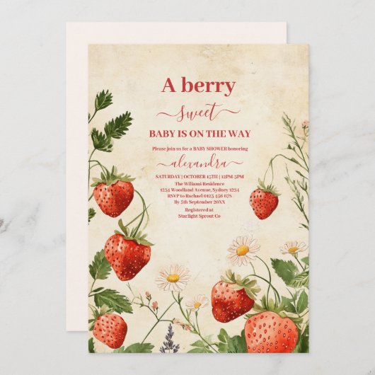 Aardbeien Baby shower Berry Sweet Kaart (Voorkant / Achterkant)