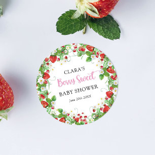 Aardbeien Baby shower Berry Sweet Ronde Sticker