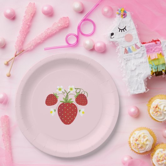 Aardbeien Baby shower Borden | Roze Papieren Bordje (Feest)
