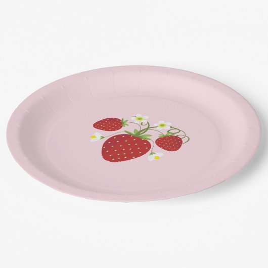 Aardbeien Baby shower Borden | Roze Papieren Bordje (Gekanteld)