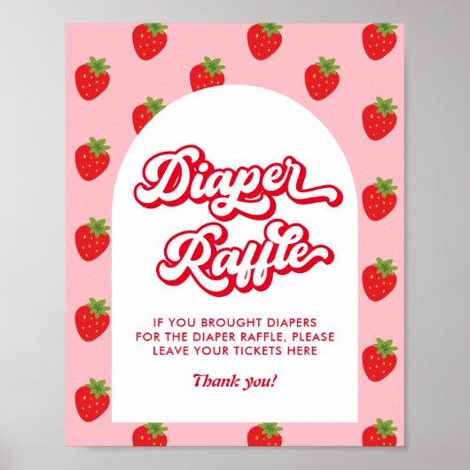 Aardbeien Baby shower Diaper Raffle Poster (Voorkant)