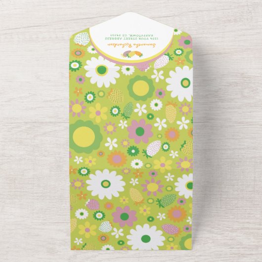 Aardbeien Baby shower en luier Raffle All In One Uitnodiging (Buitenkant)