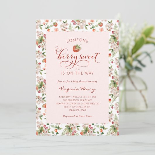 Aardbeien Baby shower Invitation Kaart (Staand voorkant)