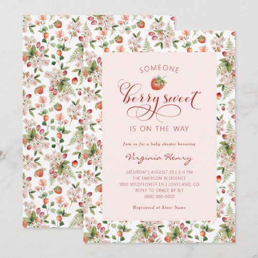 Aardbeien Baby shower Invitation Kaart (Voorkant / Achterkant)
