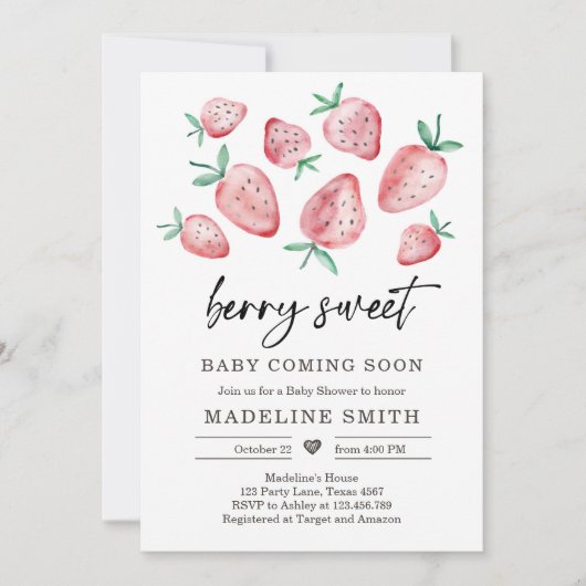 Aardbeien Baby shower Invite Berry Sweet Baby Kaart (Voorkant)