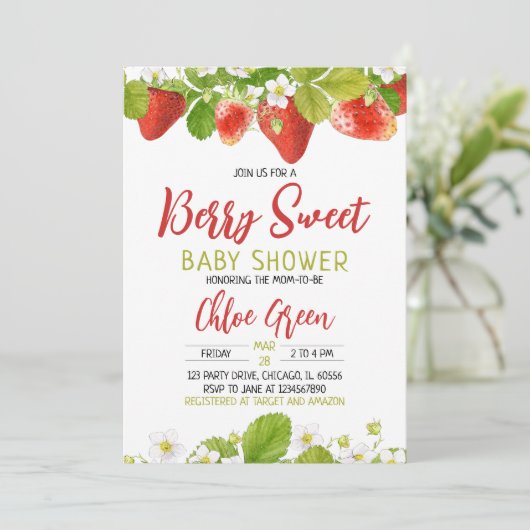Aardbeien Baby shower Kaart (Staand voorkant)