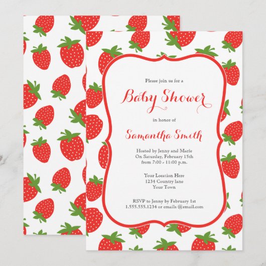 Aardbeien Baby shower Kaart (Voorkant / Achterkant)