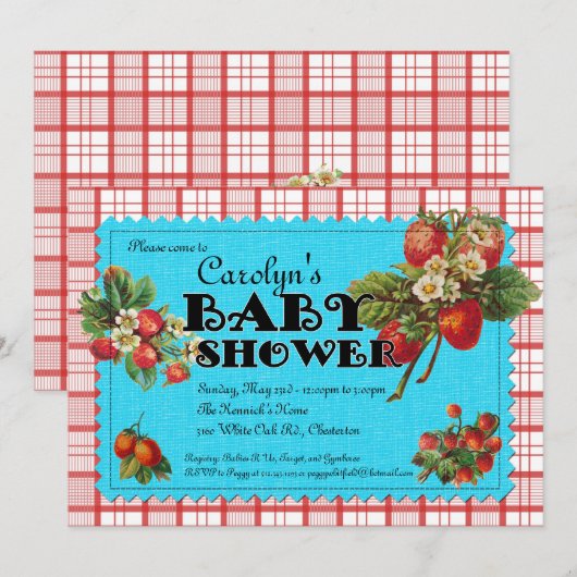 Aardbeien Baby shower Kaart (Voorkant / Achterkant)