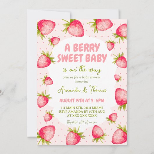 Aardbeien Baby Shower Kaart (Voorkant)