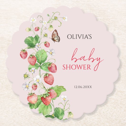 Aardbeien Baby shower Kartonnen Onderzetters (Voorkant)