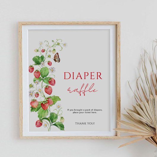 Aardbeien Baby Shower Luier Raffle Poster