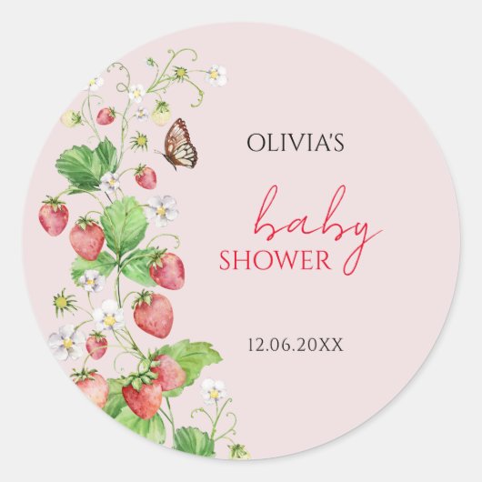Aardbeien Baby shower Ronde Sticker (Voorkant)