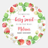 Aardbeien Baby Shower Ronde Sticker (Voorkant)