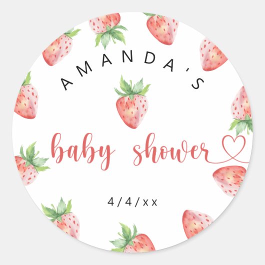 Aardbeien - Baby shower Ronde Sticker (Voorkant)