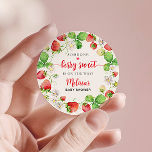 Aardbeien Baby Shower Ronde Sticker
