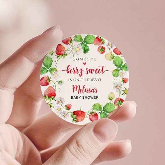 Aardbeien Baby Shower Ronde Sticker