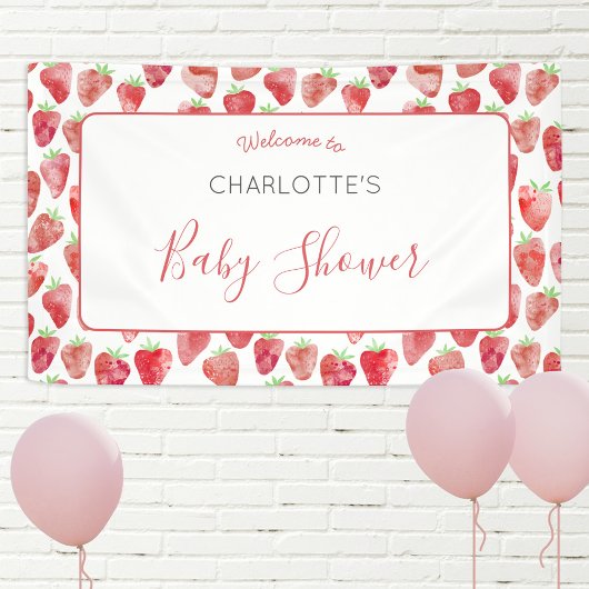 Aardbeien Baby shower Spandoek