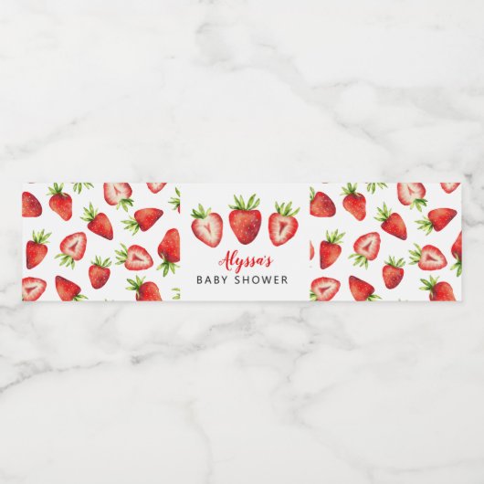 Aardbeien Baby shower Summer Waterfles Etiket (Enkel label)