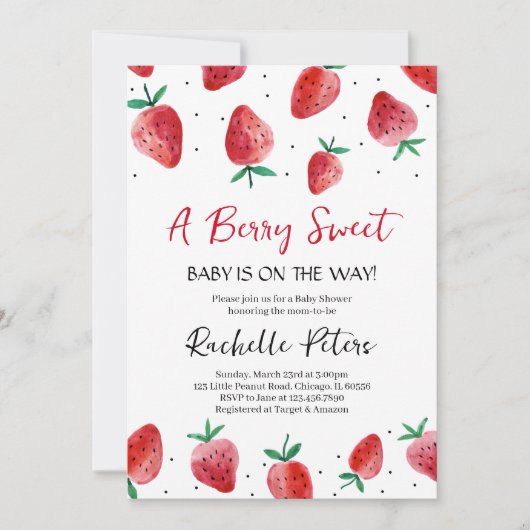 Aardbeien Baby Shower Uitnodiging (Voorkant)